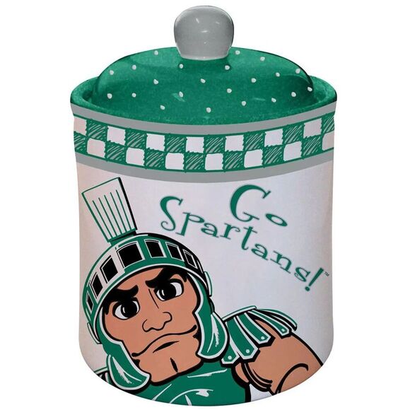 Michigan State Spartans Green White Team Mascot College Ceramic Cookie Jar